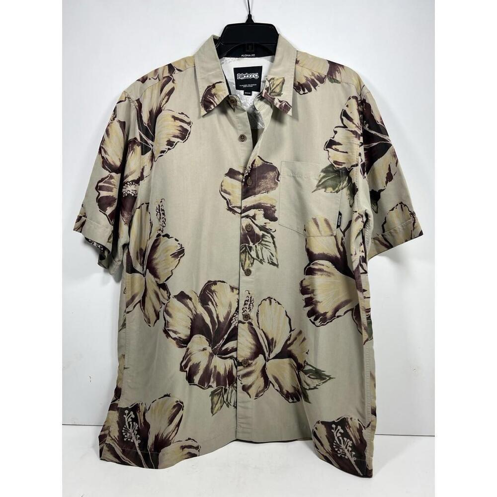 Billabong Hawaiian Shirt Men’s Medium Aloha Fit Brown Hibiscus Floral Tropical